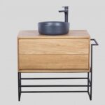 Mobilier de baie din stejar masiv, stativ, 80 x 48 x 40 cm