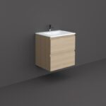Set mobilier bază și lavoar cu montaj suspendat Rak Joy, 60 cm, stejar