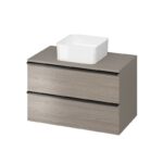 Baza mobilier suspendat Cersanit Virgo 80, cu manere negre, pentru lavoar pe blat, stejar gri