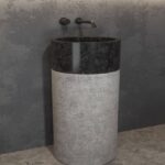 Lavoar freestanding din piatra Karag Bora Nero, 90x40 cm, negru