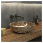 Lavoar de piatra pe blat Karag Elena Grey, 40x40x12 cm, maro