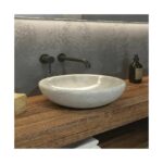 Lavoar de piatra pe blat Karag Sora Cream, 40x40x12 cm, crem