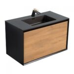 Set mobilier suspendat, lavoar și oglindă Wellis Tenebră, 90 cm