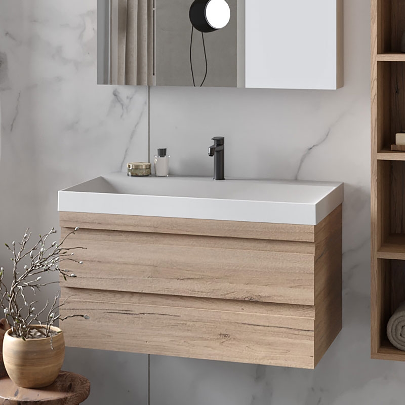 Set mobilier suspendat și lavoar Kolpasan Naomi, 70 cm, natural wood - imagine 3