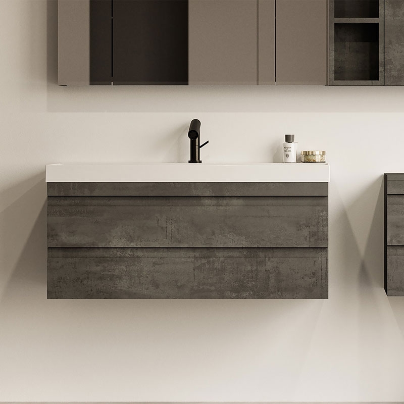 Set mobilier suspendat și lavoar Kolpasan Naomi, 100 cm, dark concrete - imagine 3