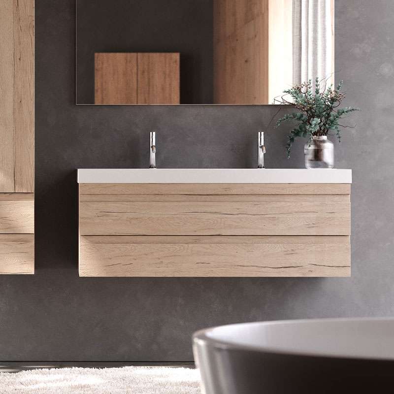Set mobilier suspendat și lavoar Kolpasan Naomi, 120 cm, natural wood - imagine 5