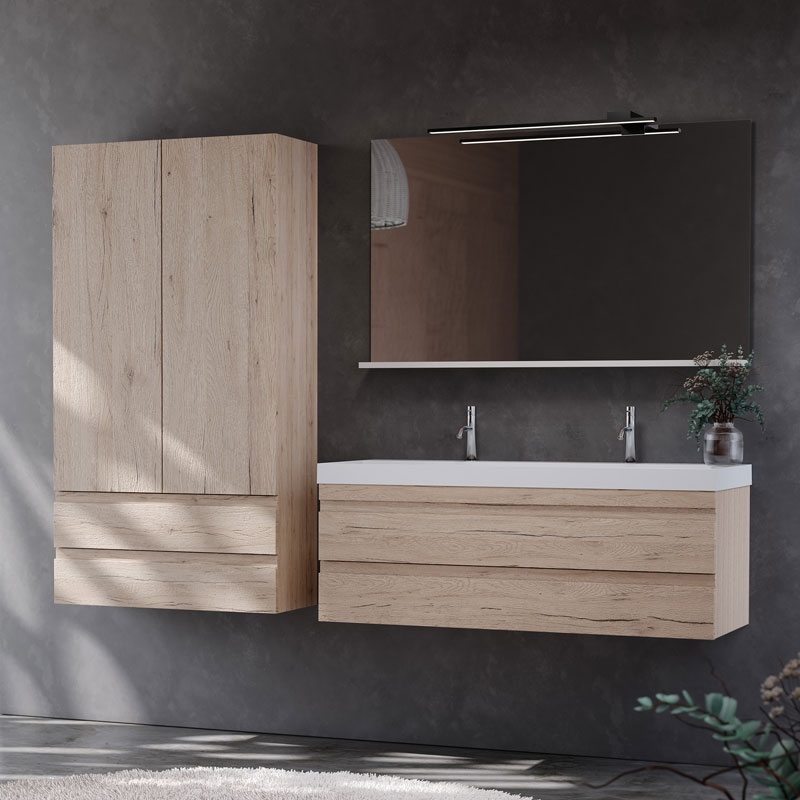 Set mobilier suspendat și lavoar Kolpasan Naomi, 120 cm, natural wood - imagine 3
