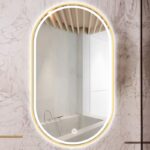 Oglinda Fluminia Dali-Gold, ovala, cu iluminare LED si rama aurie