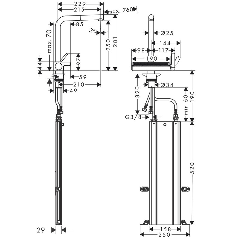 Baterie de bucatarie cu pipa extractabila sBox Hansgrohe Aquno Select M81 250, crom - imagine 7