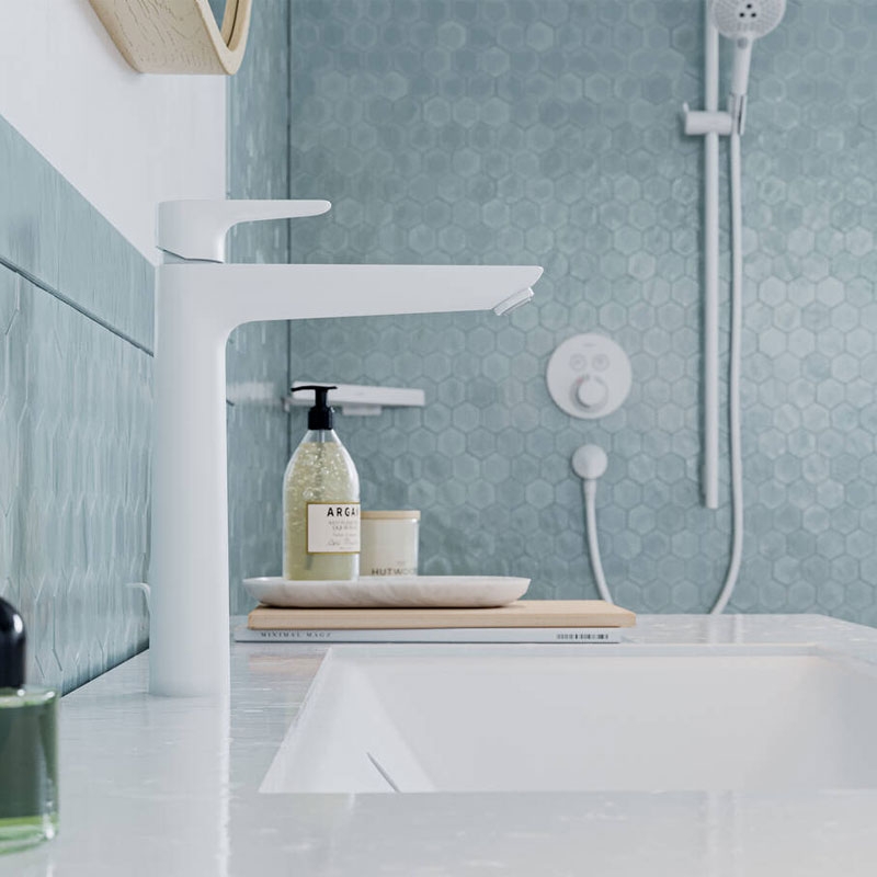 Baterie inalta de lavoar cu ventil Hansgrohe Talis E 240, alb mat - imagine 2