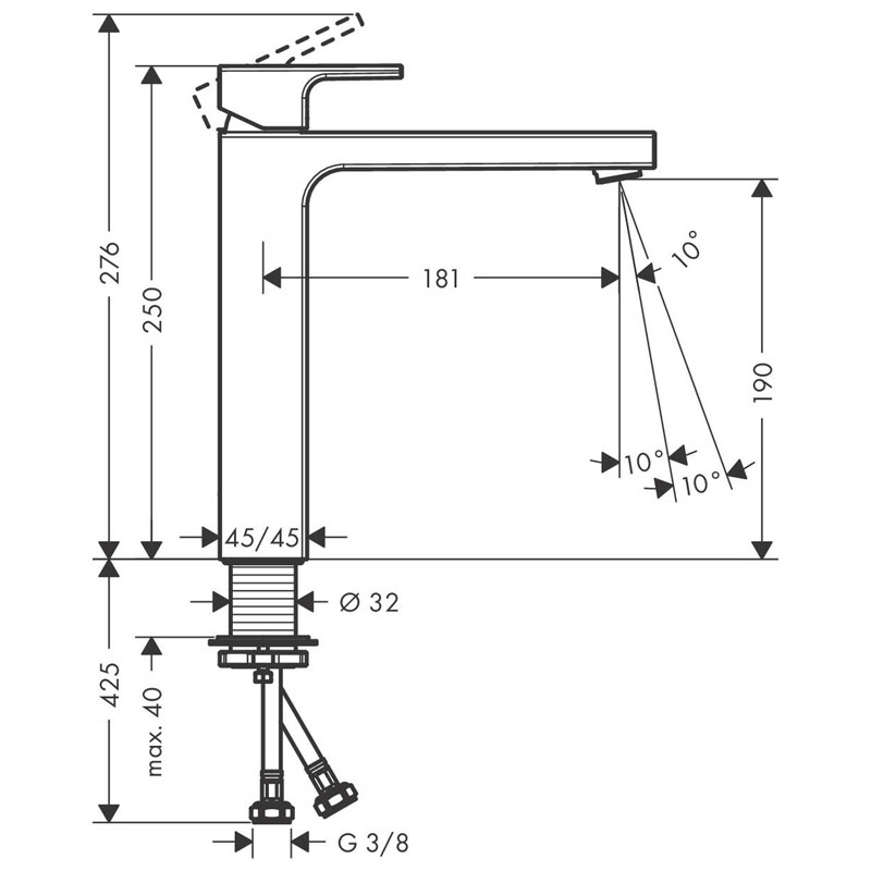 Baterie lavoar fara ventil Hansgrohe Vernis Shape 190, crom - imagine 4