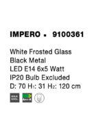 Lustra Nova Luce Impero, culoare negru/alb opal, led E14 6x5W, cod 9100361 - imagine 9