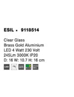Aplica Nova Luce Esil, finisaj auriu satinat/sticla transparenta, 4 W, cod 9118514 - imagine 5