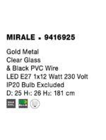 Pendul Nova Luce Mirale, cablu negru mat/glob transparent, 1x12W, cod 9416925 - imagine 7