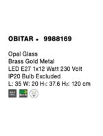 Suspensie Nova Luce Obitar, finisaj gold satinat, led E27 1x12W, cod 9988169 - imagine 4