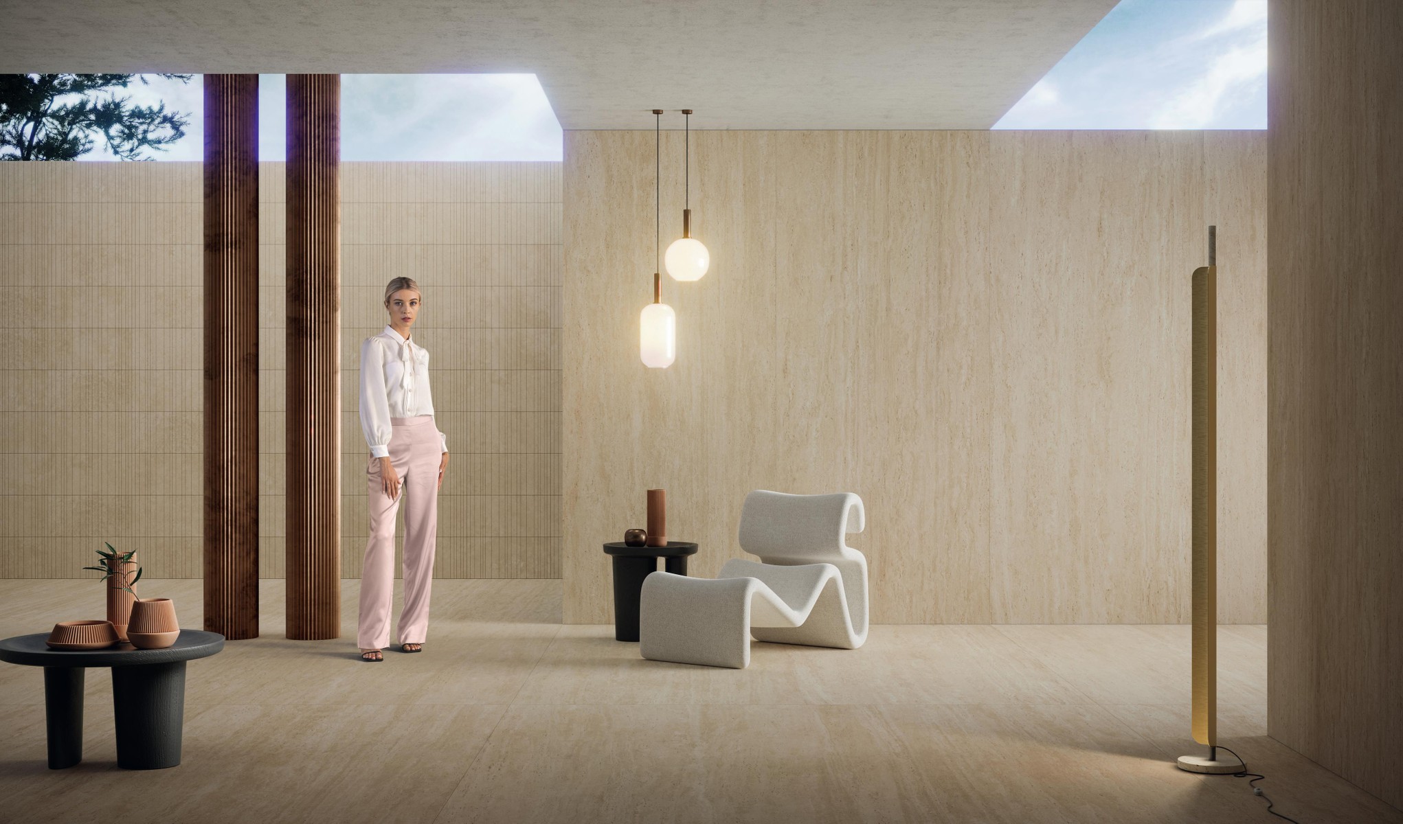 AtlasConcorde_MarvelTravertine_M06a_UrbanGrid_Sand_ADV Gresie Marvel Travertine Atlas Concorde, portelanata, rectificata, finisaj mat - imagine 1