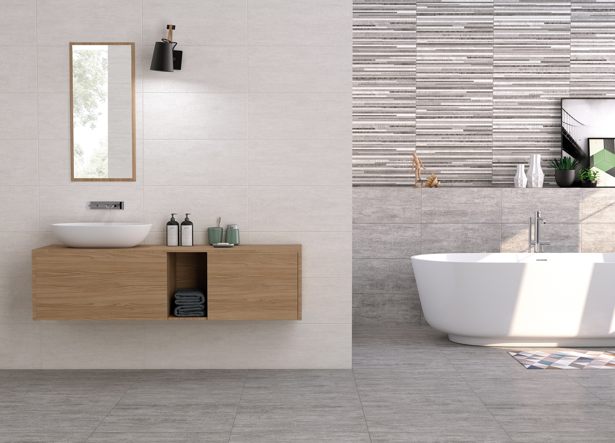 azulejo-concept-baño-gris-strip-cemento Gresie Concept Colorker, portelanata, rectificata, finisaj mat - imagine 1