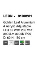 Suspensie Nova Luce Leon, finisaj auriu satinat/acril, 65 W, cod 8100281 - imagine 3