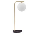 Lampa de masa Nova Luce Alvarez, finisaj auriu satinat/sticla alba, 1x5 W, cod 9185361