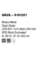 Pendul Nova Luce Grus, finisaj alama antichizata/sticla alba, 1 x 12 W, cod 9191201 - imagine 3
