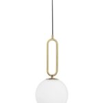 Pendul Nova Luce Grus, finisaj alama antichizata/sticla alba, 1 x 12 W, cod 9191251