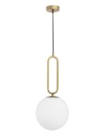 Pendul Nova Luce Grus, finisaj alama antichizata/sticla alba, 1 x 12 W, cod 9191251