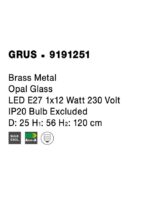 Pendul Nova Luce Grus, finisaj alama antichizata/sticla alba, 1 x 12 W, cod 9191251 - imagine 3