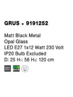 Pendul Nova Luce Grus, finisaj negru mat/sticla alba, 1 x 12 W, cod 9191202 - imagine 4