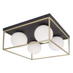 Plafoniera Nova Luce Juliet, finisaj auriu mat/sticla opal, 4x12 W, cod 9206403