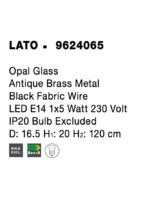 Pendul Nova Luce Lato, finisaj alama antica/sticla, 1 x 5 W, cod 9624065 - imagine 3