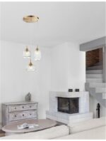 Suspensie Nova Luce Mond, finisaj auriu satinat/sticla clara, 3x5 W, cod 9731214 - imagine 8