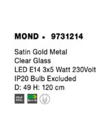 Suspensie Nova Luce Mond, finisaj auriu satinat/sticla clara, 3x5 W, cod 9731214 - imagine 3