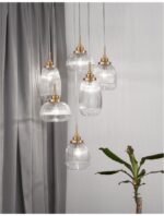 Suspensie Nova Luce Mond, finisaj auriu satinat/sticla clara, 6x5 W, cod 9731215 - imagine 6
