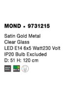 Suspensie Nova Luce Mond, finisaj auriu satinat/sticla clara, 6x5 W, cod 9731215 - imagine 3