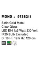 Pendul Nova Luce Mond, finisaj auriu satinat/sticla clara, 1x5 W, cod 9738211 - imagine 3