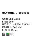 Pendul Nova Luce Cantona, finisaj auriu periat/sticla, 1 x 12 W, cod 9960612 - imagine 3