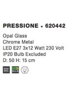 Plafoniera Nova Luce Pressione, crom satinat/sticla opal, 3x12W, cod 620442 - imagine 3