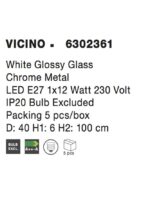 Pendul Nova Luce Vicino, crom/sticla alba, 1x12 W, cod 6302361 - imagine 3