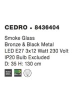 Suspensie Nova Luce Cedro, finisaj negru mat/sticla gri fume, 3x12 W, cod 8436404 - imagine 3