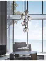 Suspensie Nova Luce Cedro, finisaj negru mat/sticla gri fume, 5x12 W, cod 8436406 - imagine 5
