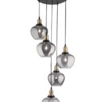 Suspensie Nova Luce Cedro, finisaj negru mat/sticla gri fume, 5x12 W, cod 8436406