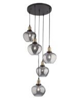 Suspensie Nova Luce Cedro, finisaj negru mat/sticla gri fume, 5x12 W, cod 8436406