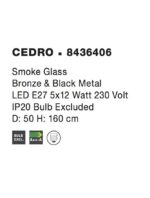 Suspensie Nova Luce Cedro, finisaj negru mat/sticla gri fume, 5x12 W, cod 8436406 - imagine 3