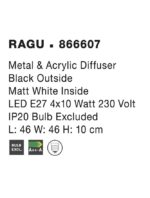 Plafoniera Nova Luce Ragu, negru mat/acril alb, 4x12 W, cod 866607 - imagine 4