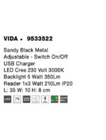 Aplica Nova Luce Vida, negru satinat, cod 9533522 - imagine 3