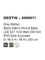Pendul Nova Luce Destin, 1x12W, ratan gri, cod 9586671 - imagine 3