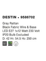 Pendul Nova Luce Destin, 1x12W, ratan gri, cod 9586702 - imagine 3