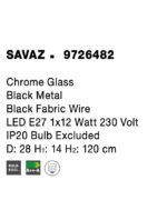 Pendul Nova Luce Savaz, negru mat /sticla fume, 1x12 W, cod 9726482 - imagine 3