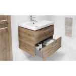 Set mobilier suspendat si lavoar Cersanit Lara, 80x45 cm, nuc - imagine 5
