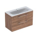 Set mobilier cu lavoar Geberit Selnova Square, 100 cm, nuc american hickory